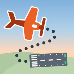 The Aerofield app icon: an orange propeller plane banking over a curl of dots that leads to a runway.