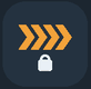 The speed button at locked fast: four filled orange chevrons and a small padlock.